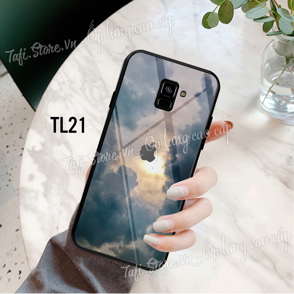 Ốp lưng Kính cao cấp Samsung A6/A6 plus/A8/A8 Plus hình Bầu trời, họa tiết logo iphone, lá phong cao cấp, sang trọng. 