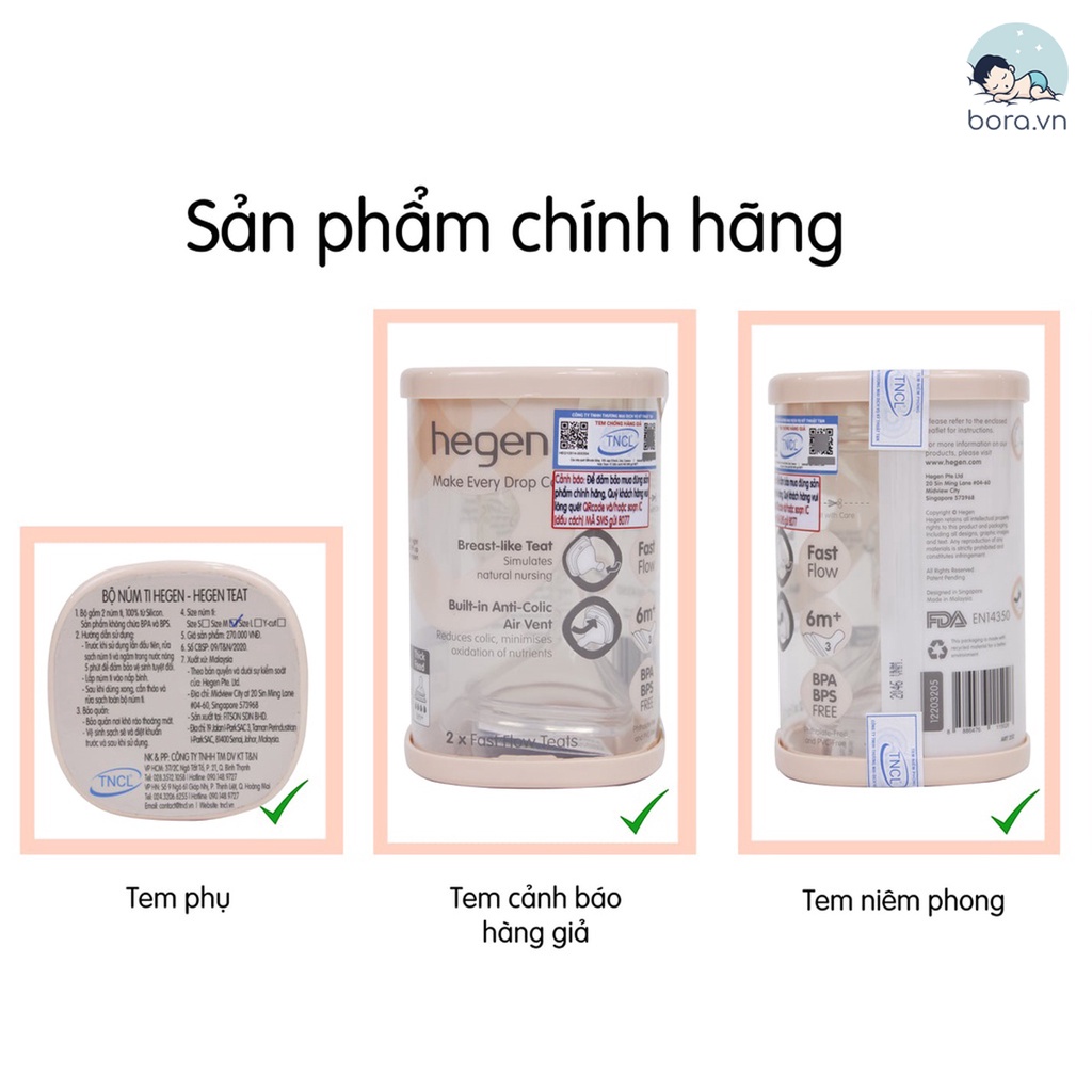 Bình sữa Hegen cao cấp 60ml 150ml 240ml 330ml, được chọn núm, cam kết chính hãng