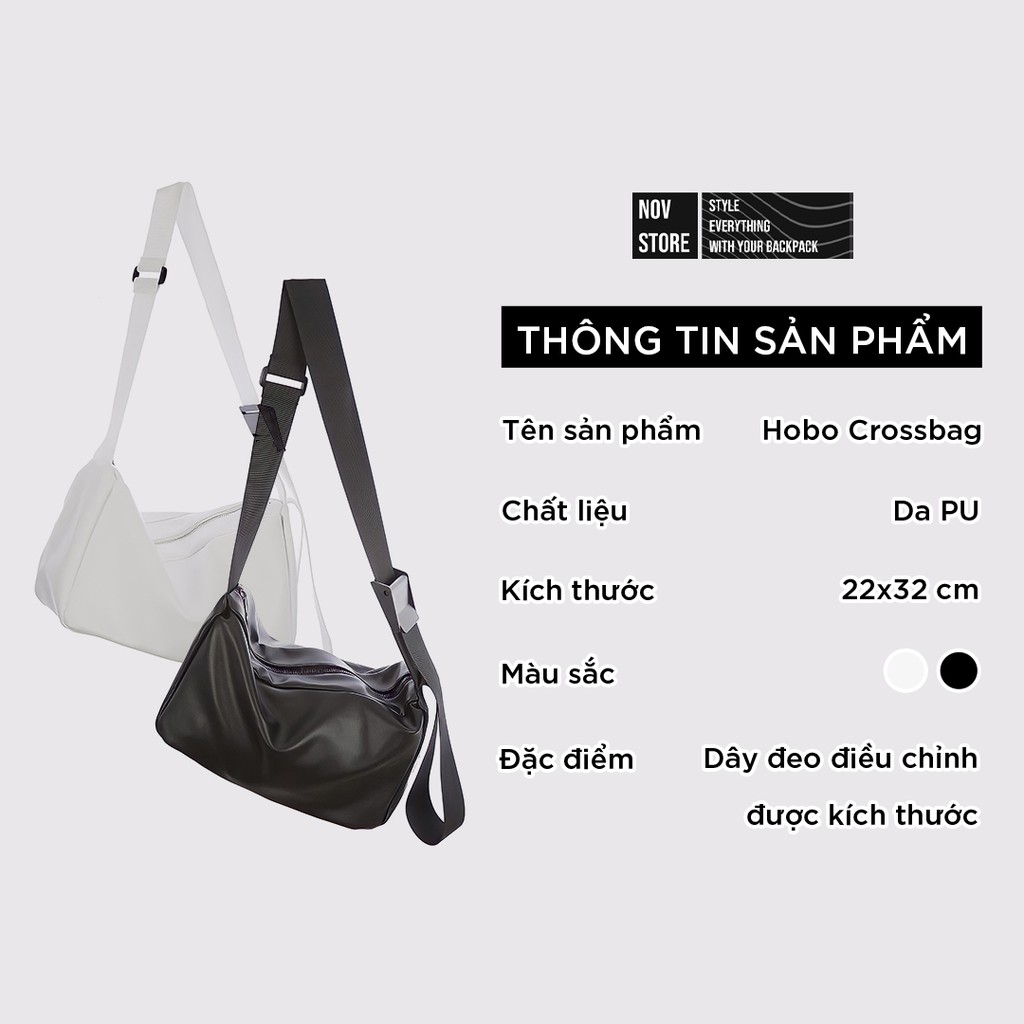 Túi da đeo chéo HOBO [ ẢNH THẬT/CÓ SẴN ] quai đeo bản to, chất da mềm mịn chống thấm nước dành cho nam và nữ - novstore