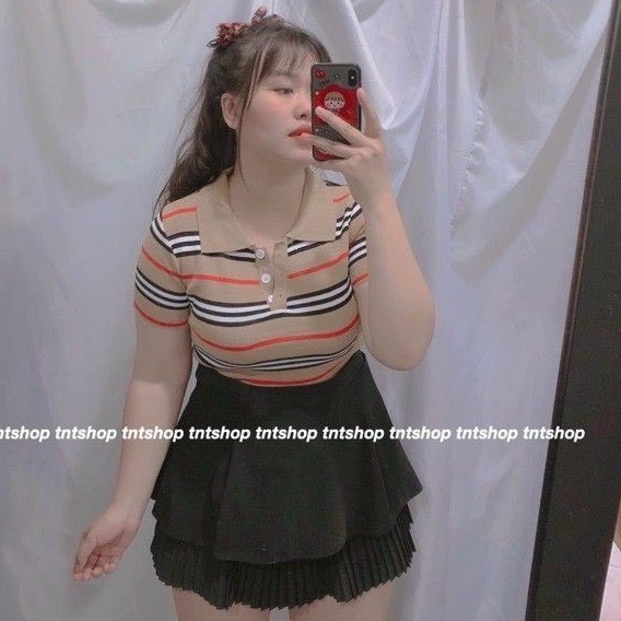 Áo kiểu nữ kẻ sọc kẻ bbr chất len mongtogi màu nâu hàng Quảng Châu 100%