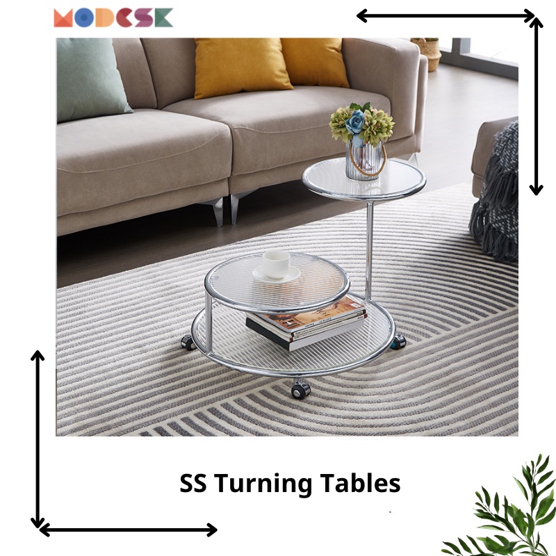 Bàn sofa - trà MODESK SS Turning Tables Khung inox 304 - Kính cường lực [phòng khách - quán cafe]