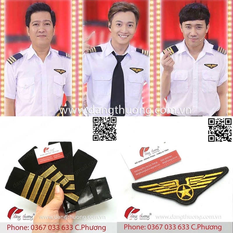 Cầu vai phi công tiếp viên hàng không cơ trưởng máy bay gắn trên vai áo