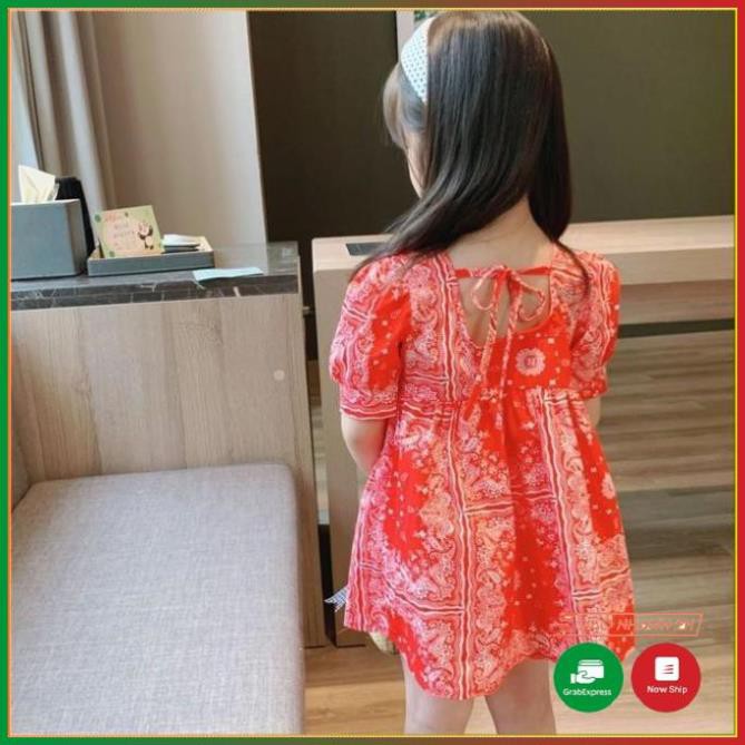 [ Hàng loại 1] Đầm Baby Doll Váy Đầm Hoa Đỏ Ngắn Tay Cho Bé Gái