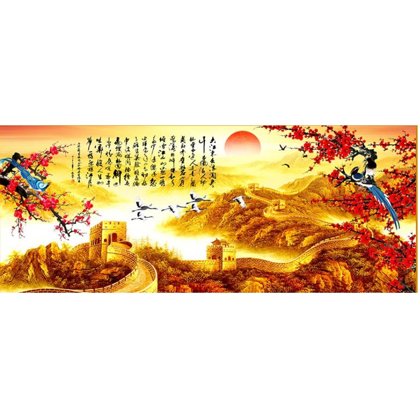 Tranh đính full đá tự làm. Tranh vạn lí trường thành vàng mang đến may mắn.