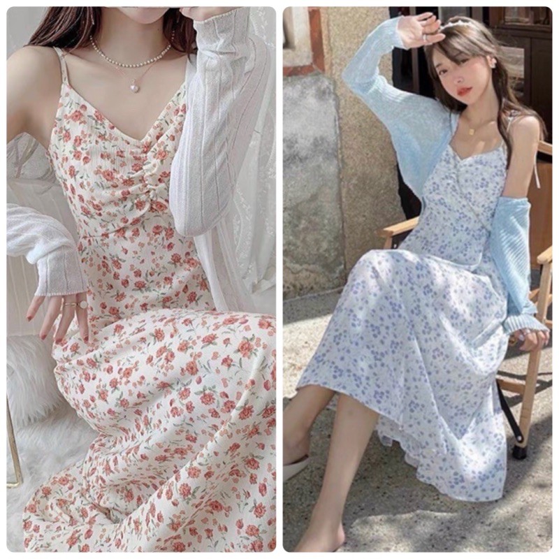 SET ĐẦM HOA HAI DÂY KÈM KHOÁC