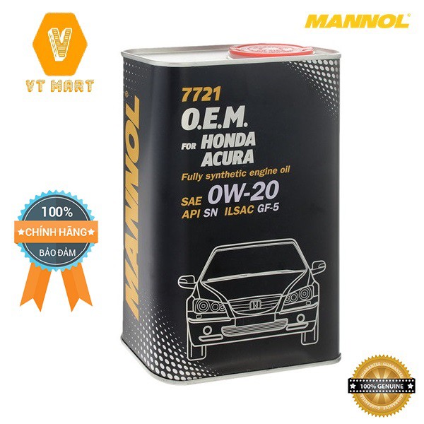 [Cao Cấp] Nhớt MANNOL 7721 O.E.M Cho Xe Honda; Acura 0W-20 SN/CF – 4 Lít, Hàng Đức Chính Hãng-NHẬP KHẨU TỪ ĐỨC