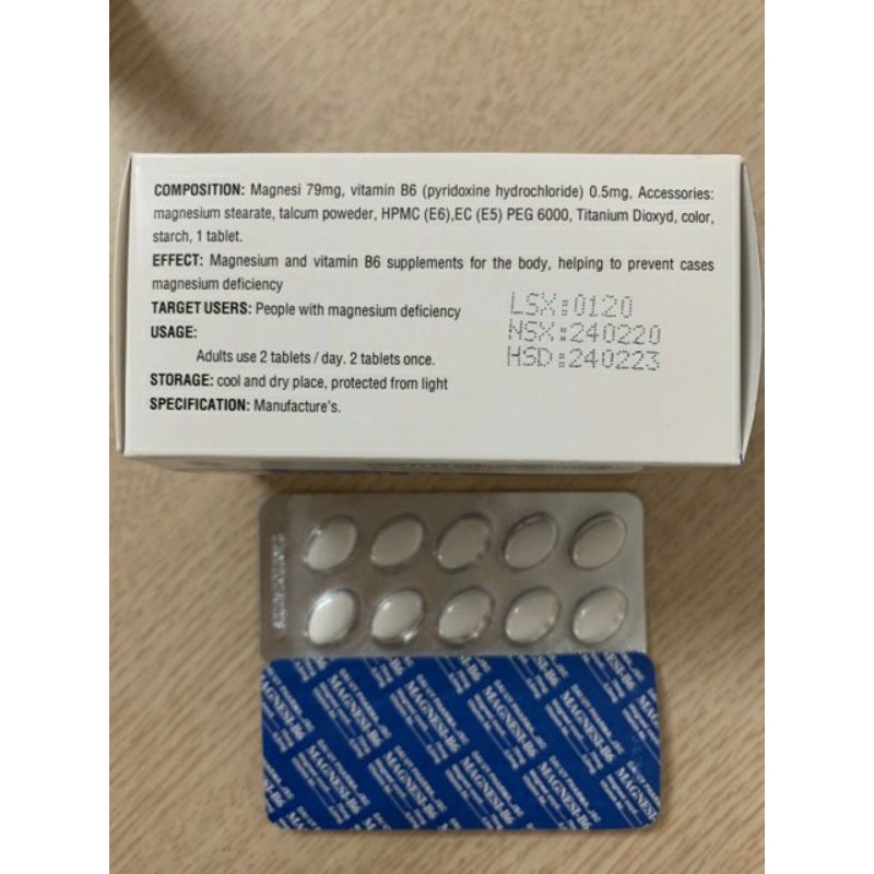 MAGNESI B6⚡Cam Kết Chính Hãng ⚡Hộp 100 viên