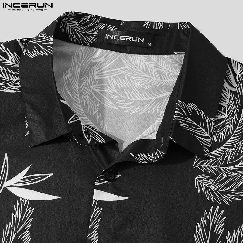 Áo sơ mi INCERUN tay ngắn cổ lật in họa tiết độc đáo thời trang trẻ trung cho nam