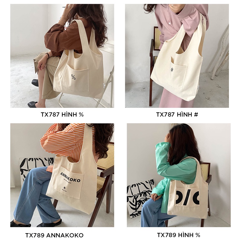 Túi tote vải trơn đeo chéo đi học canvas LOTSTORE TX007