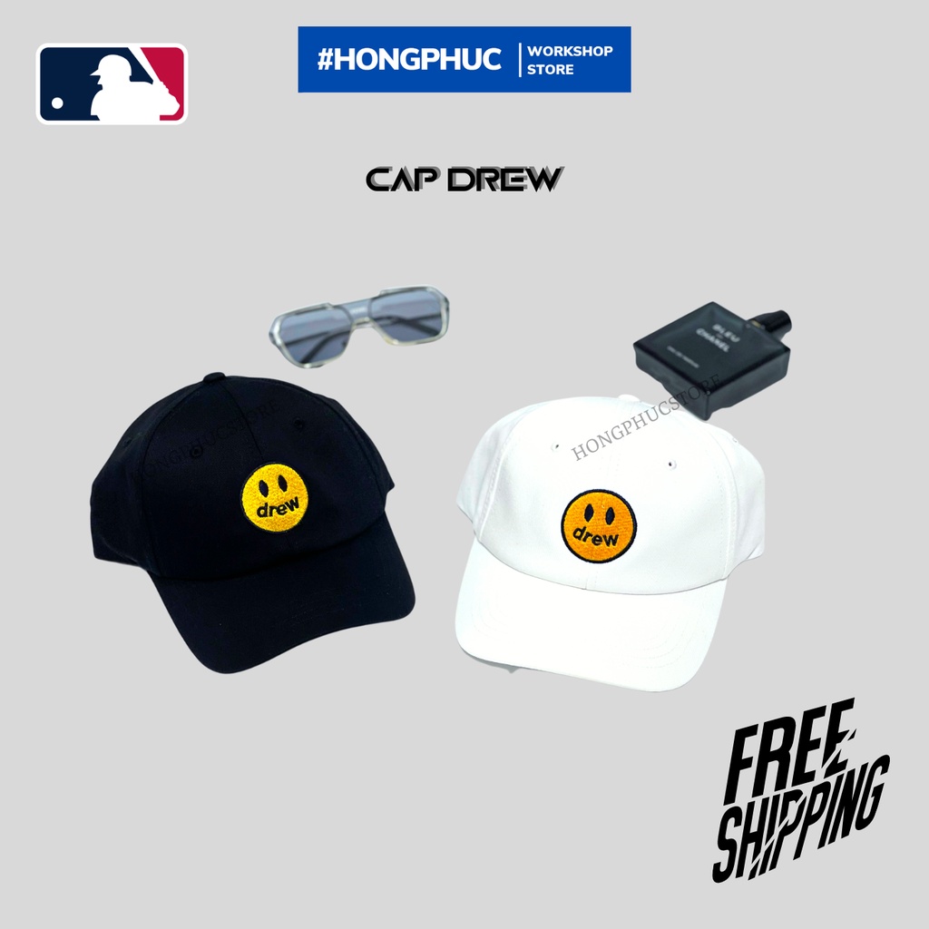Mũ lưỡi trai, mũ cap DREW - Freesize - Logo MẶT CƯỜI thêu cao cấp siêu chuẩn