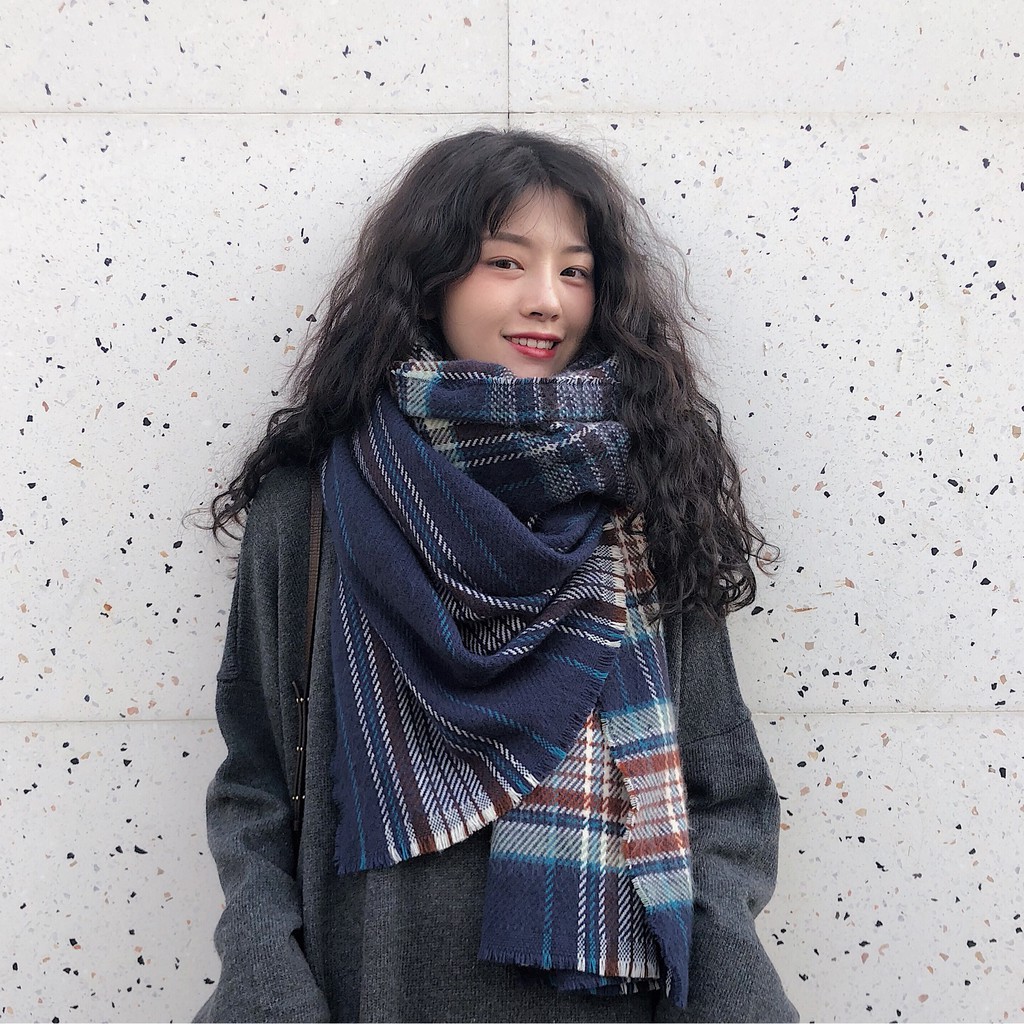 Khăn Choàng Cổ Vải Cashmere Họa Tiết Caro Phong Cách Nhật Hàn Thời Trang Mùa Đông; K20 - BONMIE
