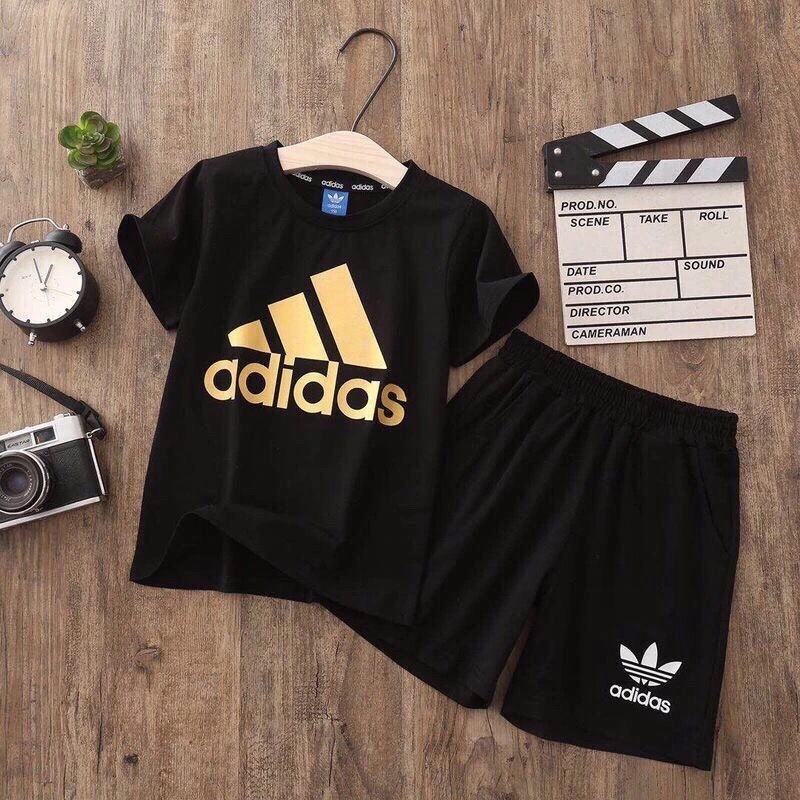 Bộ Đồ 2 Món Áo Thun Cotton Tay Ngắn Cổ Tròn + Quần Short In Logo Adidas Thời Trang Cho Bé 2-13 Tuổi