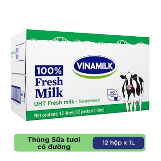 SỮA TƯƠI TIỆT TRÙNG VINAMILK 100% CÓ ĐƯỜNG 1L 12 HỘP DATE 07/2021