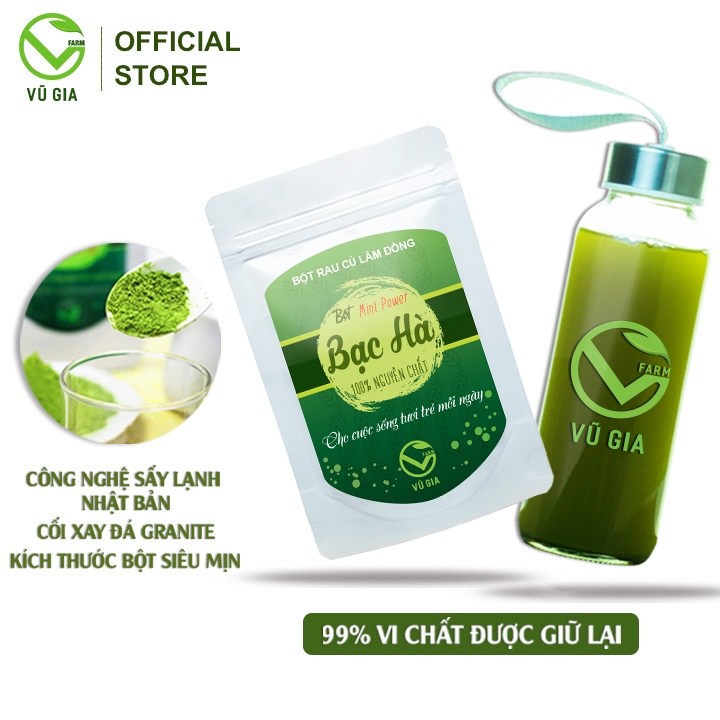 Bột Bạc Hà Sấy Lạnh Nguyên Chất Vũ Gia (50g/ túi) + Tặng Chai Thủy Tinh Đựng Nước Ép Có Dây Treo 300ml