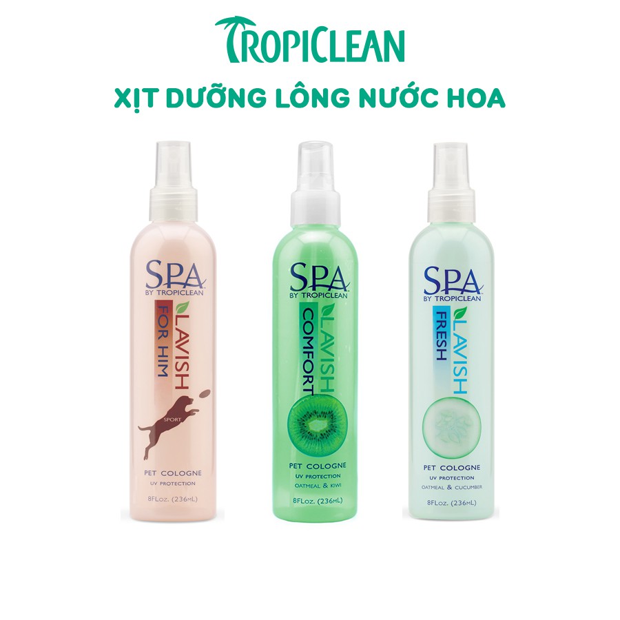 Xịt dưỡng lông cho chó mèo Tropiclean nước hoa tự nhiên spa cao cấp chai 236ml