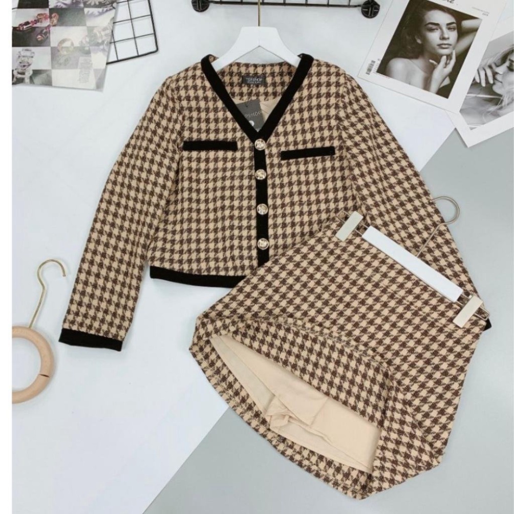 Set áo dạ ziczac chân váy chữ A thiết kế dự tiệc sang trọng trẻ trung HN Clothing S6 | BigBuy360 - bigbuy360.vn