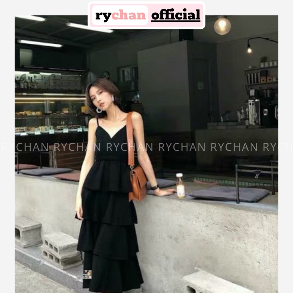 Đầm Maxi Đi Biển 2 Dây Xếp Tầng Đắp Chéo Ngực Màu Trắng Màu Đen - DX695