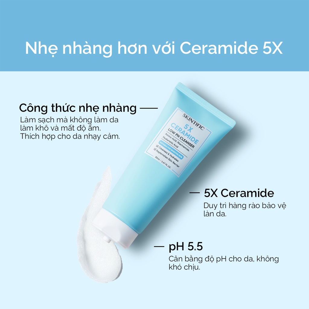 SKINTIFIC 5X Ceramide Low pH Cleanser 80g Sữa Rửa Mặt / SKINTIFIC 10% Niacinamide Brightening Serum 20ml Dưỡng Trắng