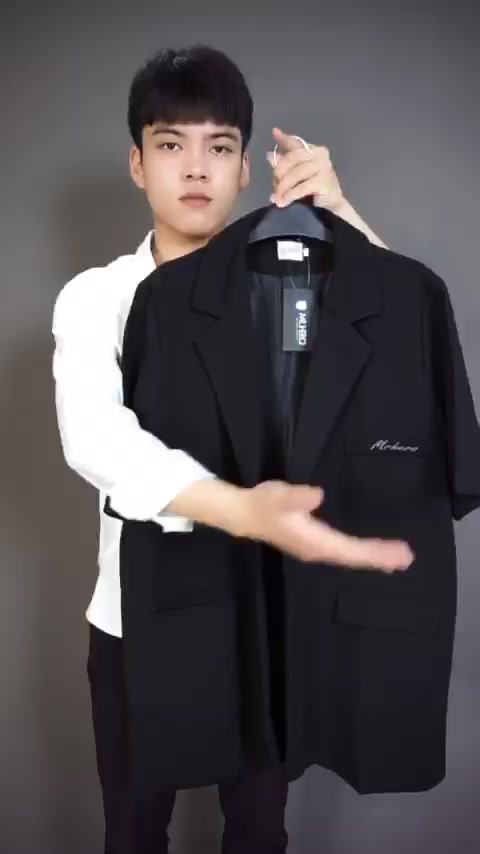 Áo blazer nam ngắn tay bigsize form rộng 2 lớp BZ23 Mrherovn phong cách Hàn Quốc màu đen be | BigBuy360 - bigbuy360.vn