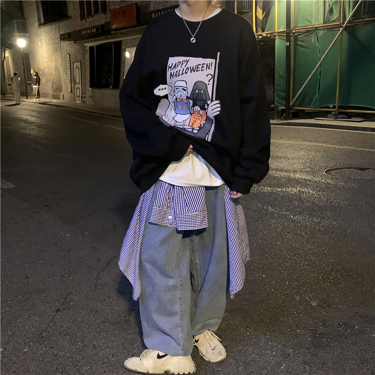 Áo sweater cổ tròn dáng rộng tròng đầu phong cách Hàn Quốc cho nam | BigBuy360 - bigbuy360.vn