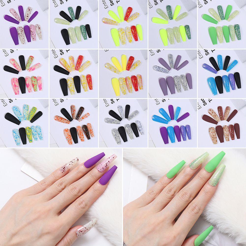 HS Bộ 24 Móng Tay Giả Dáng Chữ T Nhiều Màu Sắc Có Thể Tháo Rời