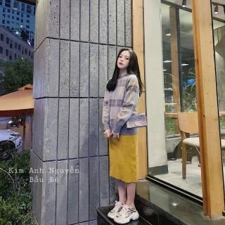 🔥 set áo kẻ caro vàng mix chân váy vàng 🔥
