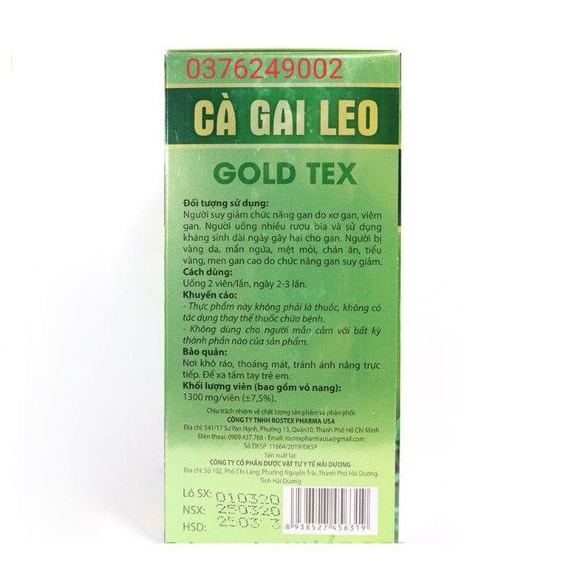 Viên uống bổ gan Cà Gai Leo GOLDTEX bảo vệ gan ,  làm mát , giải độc , hạ men gan - HỘP 50 viên