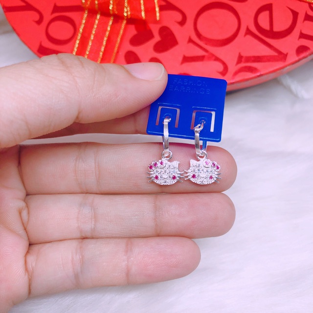 Bông tai mèo kitty khuyên tròn xinh xắn cho bé gái LINH MIU SILVER