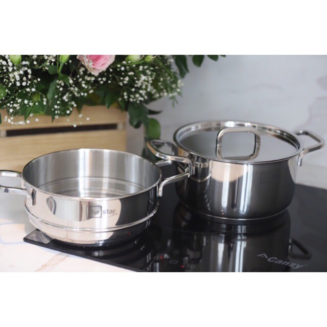 Bộ nồi xửng hấp Inox 3 đáy Fivestar 20cm nắp inox dùng bếp từ