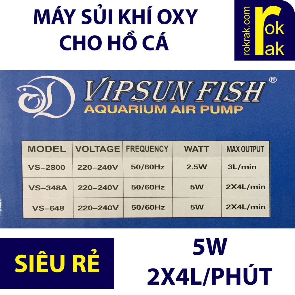 Máy sục khí oxy 2 vòi 5W VIPSUN VS-348A vs348 348 cho bể cá