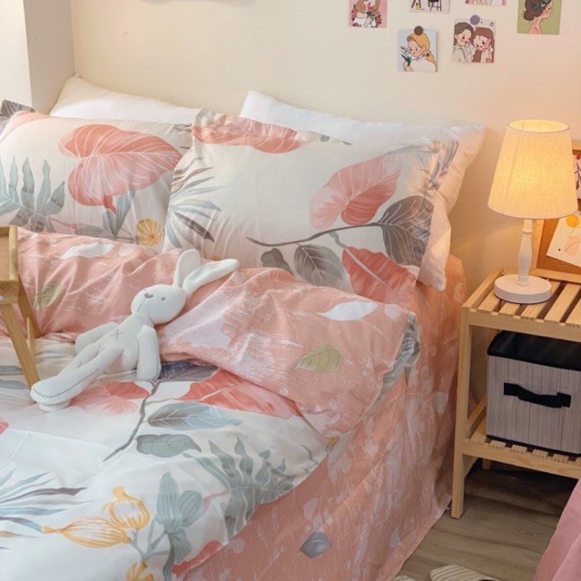 Bộ chăn ga gối Cotton Poly hoạ tiết hoa bằng lăng màu hồng MÂY BEDDING đủ kích thước nệm