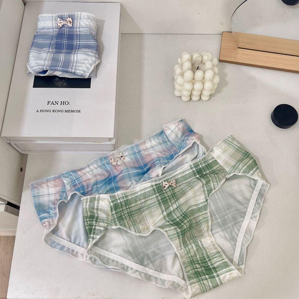 Quần Lót Nylon Mềm Thắt Nơ Kháng Khuẩn Thoải Mái Họa Tiết Sọc Caro Cho Nữ