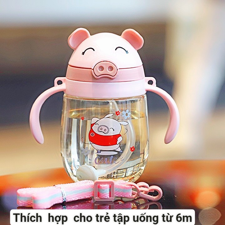 BÌNH TẬP UỐNG NƯỚC CÓ VAN CHỐNG SẶC HÌNH HEO 350ML ĐÁNG YÊU CHO BÉ