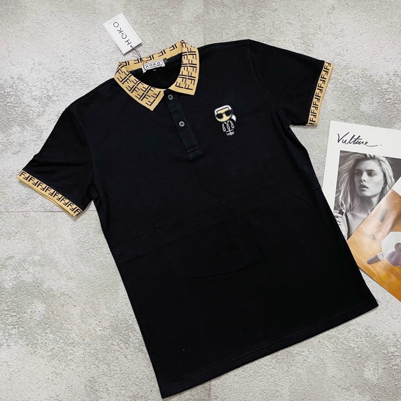 Áo Polo nam cổ bẻ, áo thun nam hoạ tiết LV đen trắng form ôm dáng chất vải thun lạnh cotton mát mẻ