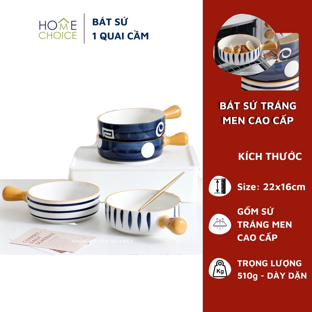 Bát Sứ Có Quai, Bát Sứ Tay Cầm Hoa Văn Chịu Nhiệt Tốt, Dùng Cho Lò Vi Sóng Họa Tiết Đẹp Mắt - Home Choice