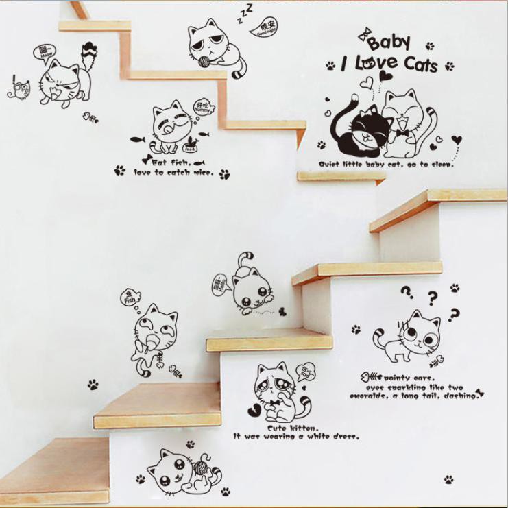 Decal dán trang trí tường 10 chú mèo dễ thương ngộ nghĩnh AmyShop DKN139
