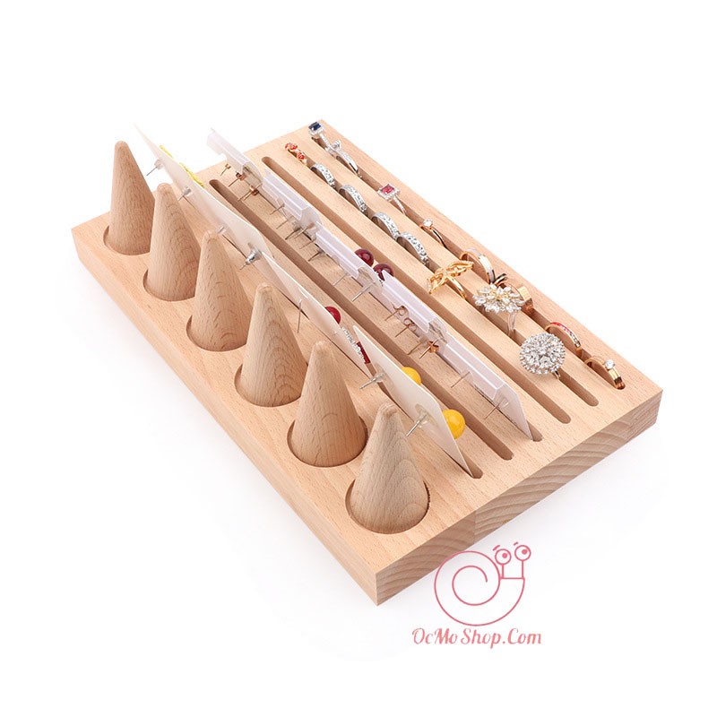 Khay trưng bày trang sức hình nón bằng gỗ soài cao cấp