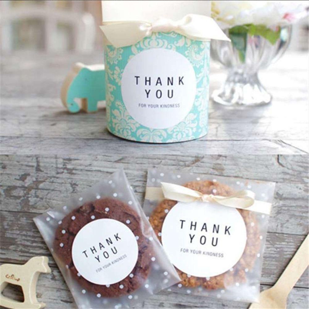 Set 100 Túi Dán Mép Họa Tiết Chấm Bi Dùng Để Đựng Bánh Quy / Kẹo