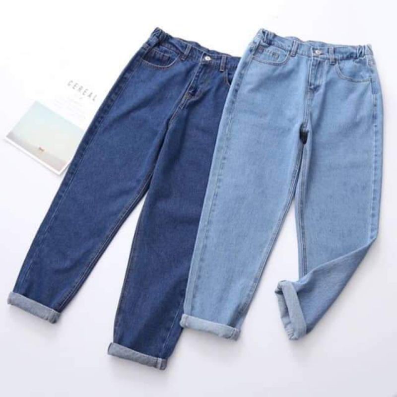 SIZE30~35] Quần Baggy Jean Trơn Xanh Đậm/ Nhạt /  Lưng Cao - Form Siêu Đẹp