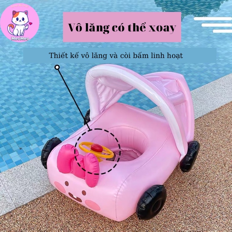 Phao bơi cho bé tập bơi có mái che, phao bơi chống lật hình ô tô đáng yêu cho trẻ em