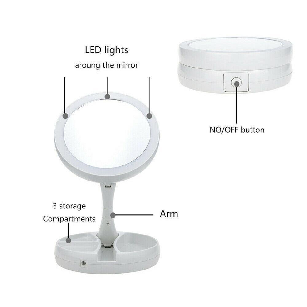 Gương Trang Điểm Gấp Gọn Có Đèn LED Kết Nối USB Tiện Dụng