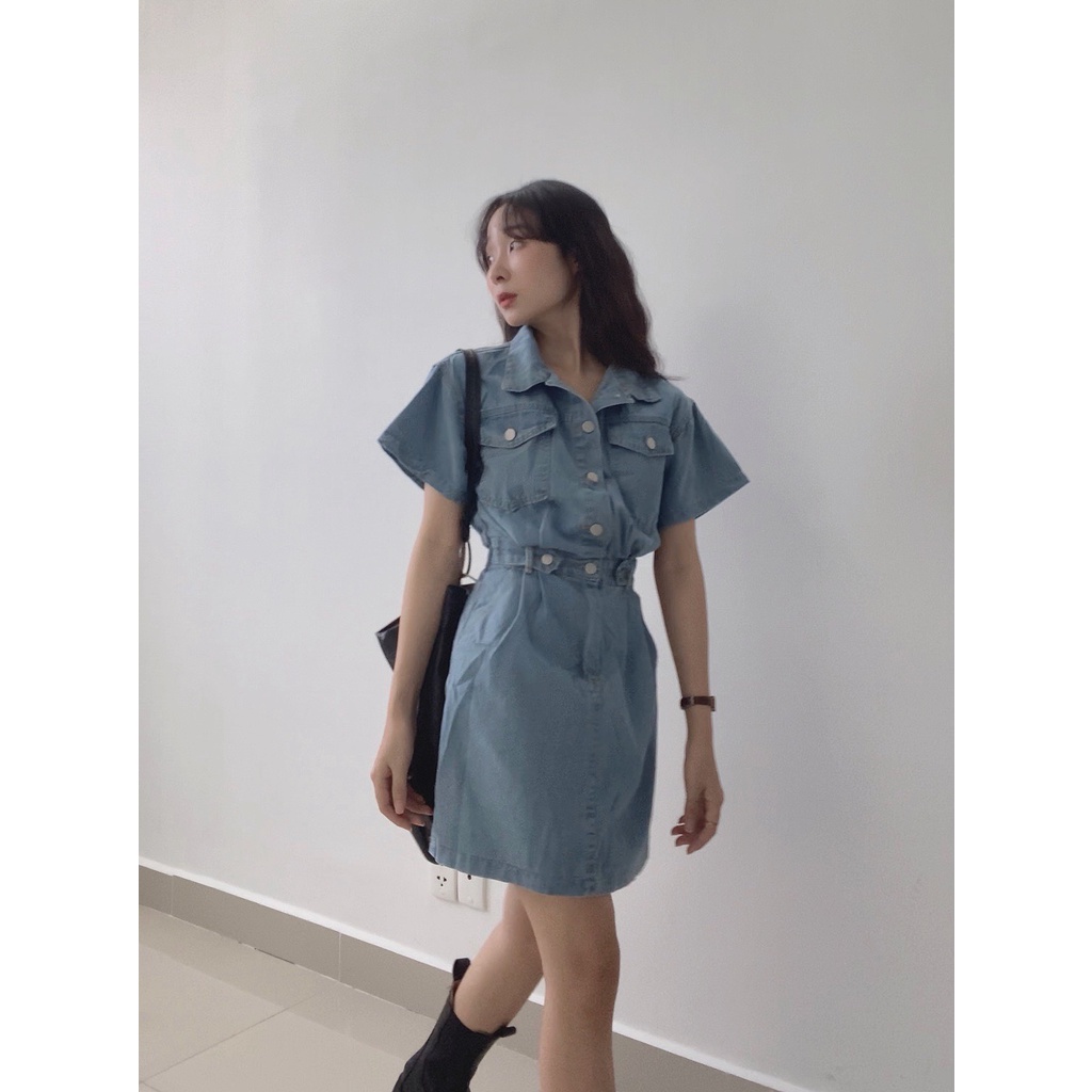 Váy jean liền ngắn ulzzang phong cách năng động Hàn Quốc - immin.h
