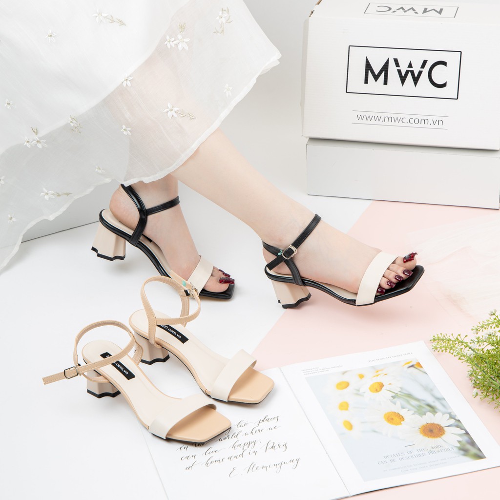 Giày Sandal Cao Gót MWC Gót Vuông 5CM Cách Điệu Quai Ngang Basic NUCG-3993