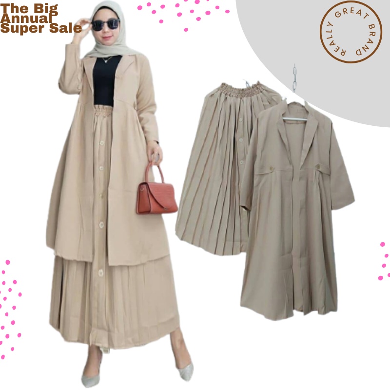 Nabila Set Áo Khoác Cardigan Dáng Dài + Chân Váy Cardi Cao Cấp Mới Nhất
