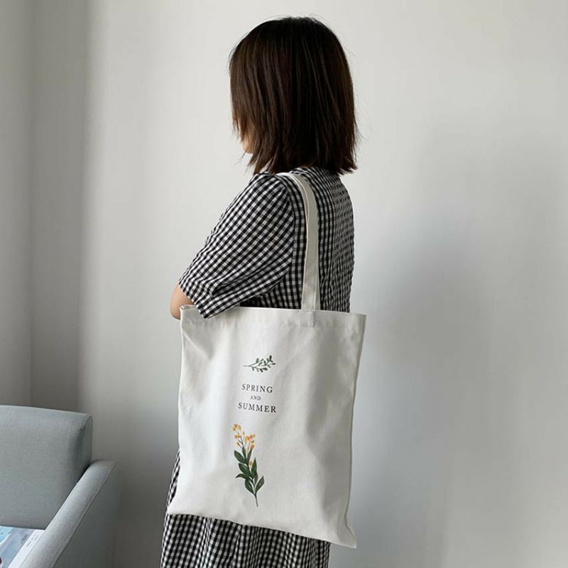 Túi tote vải bố đựng đồ canvas đeo vai phong cách cá tính in hình hoa cải