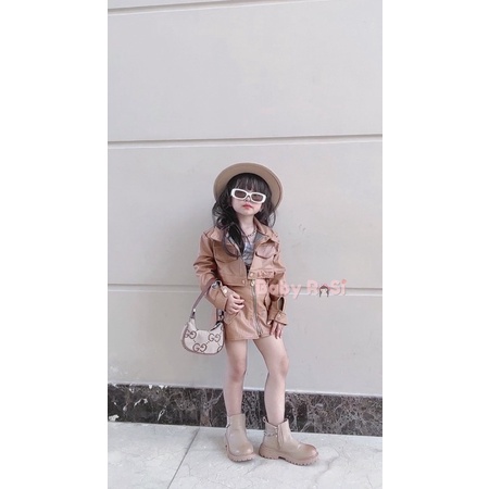 Áo khoác da croptop cho bé gái