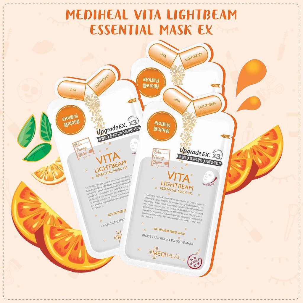 [CHÍNH HÃNG] Bộ 10 Gói Mặt Nạ Dưỡng Trắng Sáng Da Chiết Xuất Vitamin Mediheal Vita Lightbeam Essential Mask 25ml x10 gói