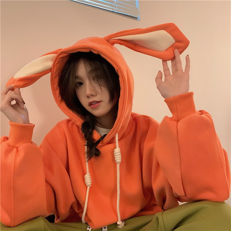 Áo hoodie dài tay cỡ lớn phối nhung dễ thương 47315 | BigBuy360 - bigbuy360.vn