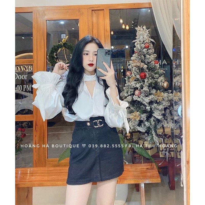 [Mã WASKT410K giảm 10K đơn 50K] Áo sơ mi lụa cổ choker tay nơ | BigBuy360 - bigbuy360.vn