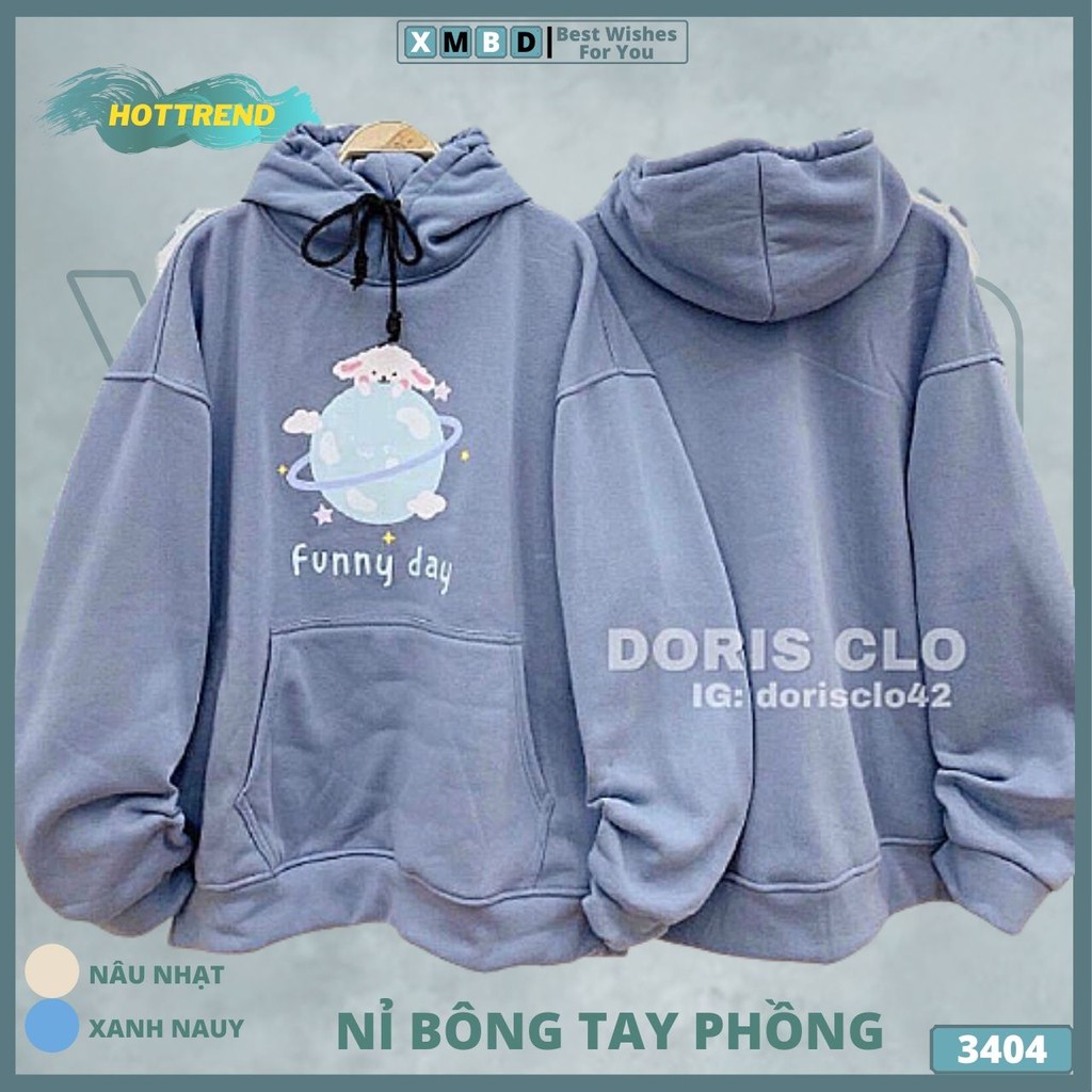 Áo Hoodie Nỉ Bông Tay Phồng Hàng QC Chất Dày Dặn Áo Hoodie Nữ Form Rộng Unisex SWEATER Nữ FUNNY DAY - AK3404